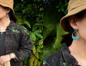 Vtg Zuni Gem Turquoise Inlay Dangle Pierced Earrings  c.1960