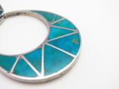 Vtg Zuni Gem Turquoise Inlay Dangle Pierced Earrings  c.1960