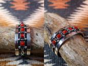 Vintage Navajo Pyramidal Cut Coral Row Cuff Bracelet c.1960～