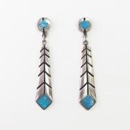 Vintage Zuni Turquoise Inlay Feather Dangle Earring  c.1950