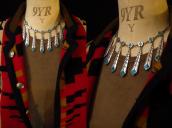 Vintage Zuni Turquoise Inlay Feather Dangle Necklace  c.1950