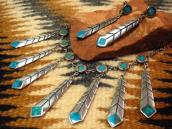 Vintage Zuni Turquoise Inlay Feather Dangle Necklace  c.1950