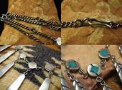 Vintage Zuni Turquoise Inlay Feather Dangle Necklace  c.1950