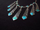 Vintage Zuni Turquoise Inlay Feather Dangle Necklace  c.1950