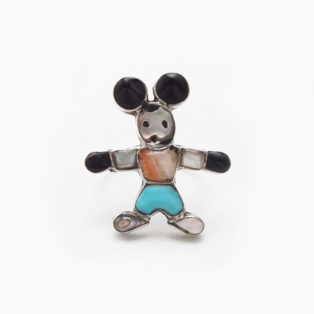 Vintage Zuni 『Mickey?』 Multi-Stone Inlay Silver Ring c.1975～