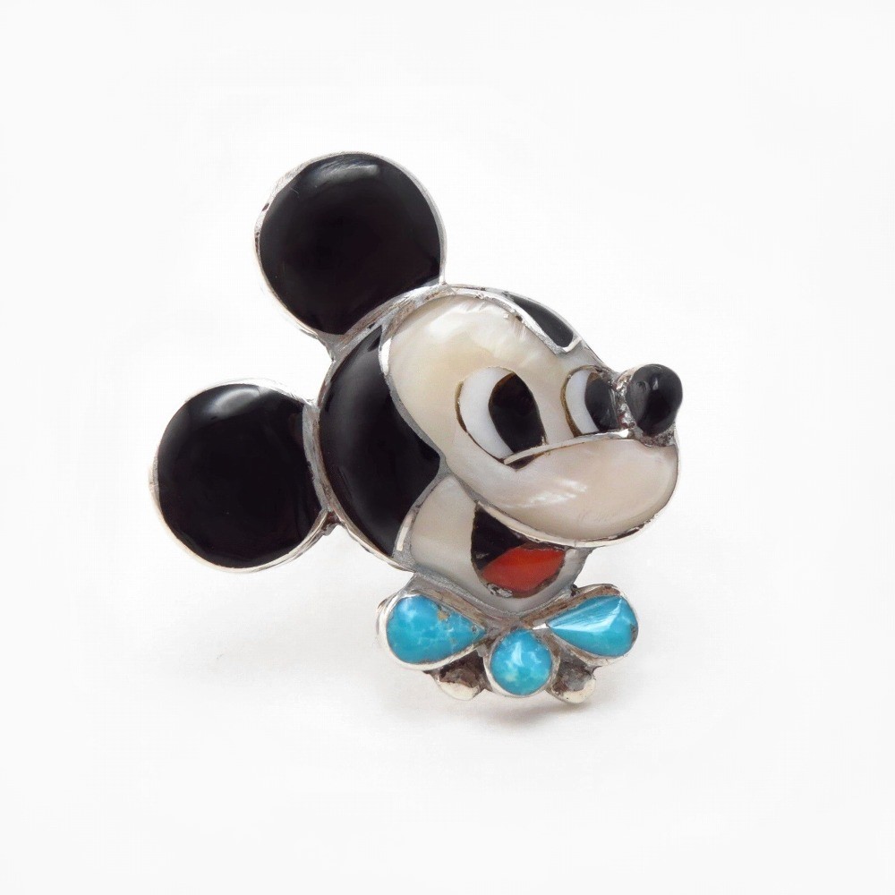 【Veronica Poblano】Vtg Zuni『Mickey』Inlay Silver Ring  in 1974