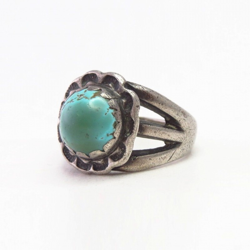 Early Navajo SplitShank IngotSilver Ring w/Turquoise c.1915～