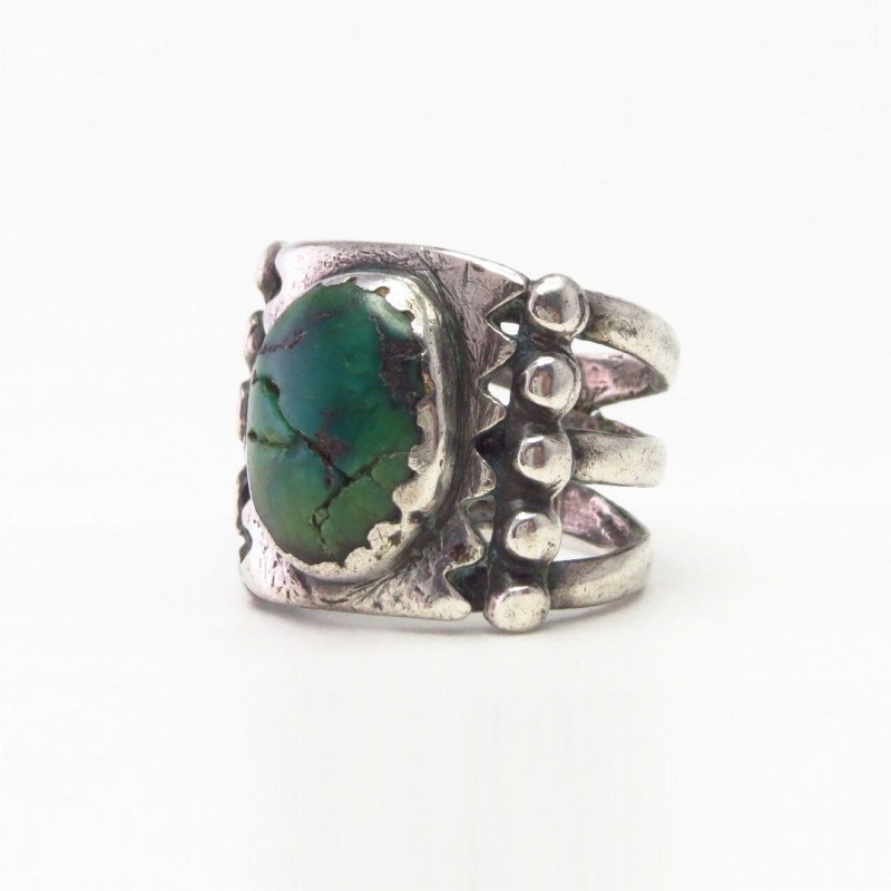 Historic Navajo Ingot Silver Ring w/Green Turquoise  c.1900～