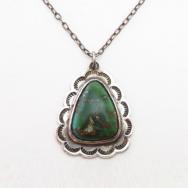 Vtg Navajo Scalloped Edge Fob Necklace w/Turquoise c.1960～