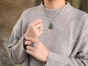 Vtg Navajo Scalloped Edge Fob Necklace w/Turquoise c.1960～