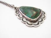 Vtg Navajo Scalloped Edge Fob Necklace w/Turquoise c.1960～
