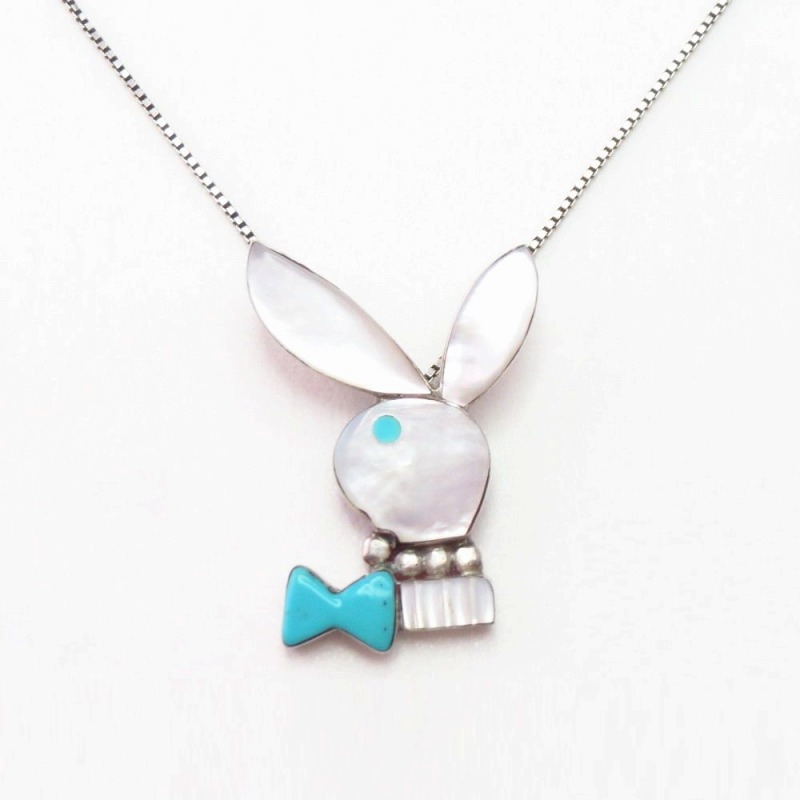 Old Zuni Multi-Stone Inlay "Playboy rabbit" Necklace c.1970～