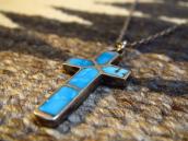 Vintage ZUNI Inlay Small Cross Fob Necklace