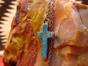 Vintage ZUNI Inlay Small Cross Fob Necklace