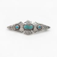 【Ganscraft】T-bird Shape Slug Silver Pin w/Turquoise c.1930