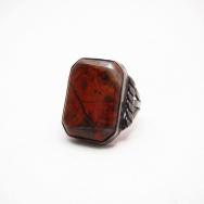 Antique Navajo Silver Ring w/Square PetrifiedWood c.1930～