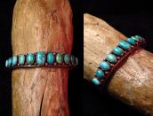 Antique 11 Turquoise Row Ingot Silver Cuff Bracelet  c.1910～