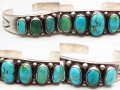 Antique 11 Turquoise Row Ingot Silver Cuff Bracelet  c.1910～
