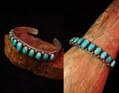 Antique 11 Turquoise Row Ingot Silver Cuff Bracelet  c.1910～