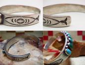 Antique 11 Turquoise Row Ingot Silver Cuff Bracelet  c.1910～