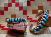 Antique 11 Turquoise Row Ingot Silver Cuff Bracelet  c.1910～