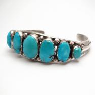 【Horace Iule】Zuni Vtg Cast Silver Turquoise Row Cuff c.1950～