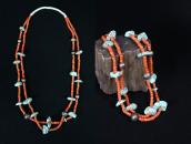 Vtg Coral & No.8 Turquoise Bead 2 Strand Necklace c.1945～