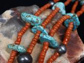 Vtg Coral & No.8 Turquoise Bead 2 Strand Necklace c.1945～