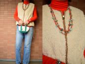 Vtg Coral & No.8 Turquoise Bead 2 Strand Necklace c.1945～