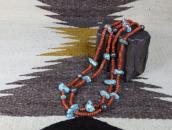 Vtg Coral & No.8 Turquoise Bead 2 Strand Necklace c.1945～