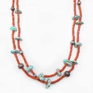 Vtg Coral & No.8 Turquoise Bead 2 Strand Necklace c.1945～