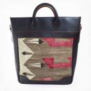 《Sample》 Antique Navajo Rug & Tannin Leather Tote Bag【Black】