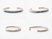 Vintage Zuni Gem Quality Turquoise Inlay Narrow Cuff  c.1960