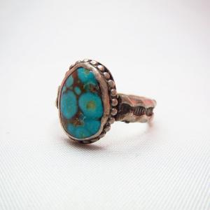 OLD PAWN Stamped Silver Ring with Turquoise