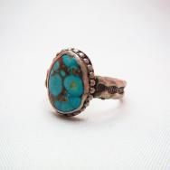 OLD PAWN Stamped Silver Ring with Turquoise
