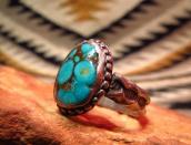 OLD PAWN Stamped Silver Ring with Turquoise